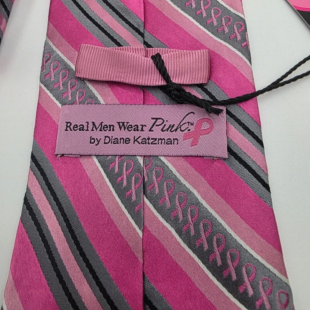 Real Men Wear Pink Diane Katzman Silk Tie Breast Cancer Awareness Striped Pink